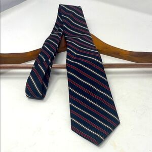Yves Saint Laurent Striped Silk Tie in Navy, Red, and White Excellent Condition